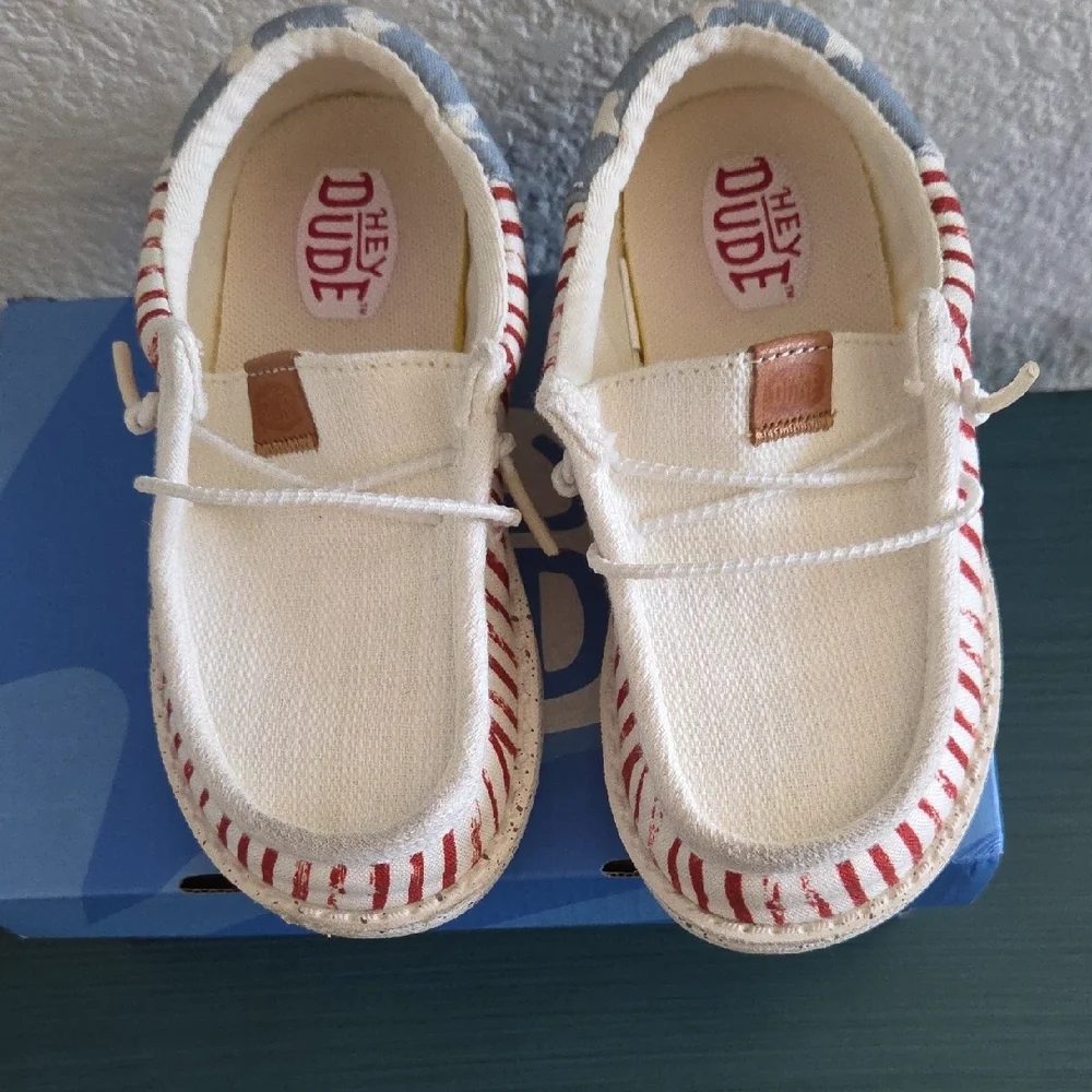Hey Dude Kids Americana Slip-On Moccasins in Red, White & Blue
